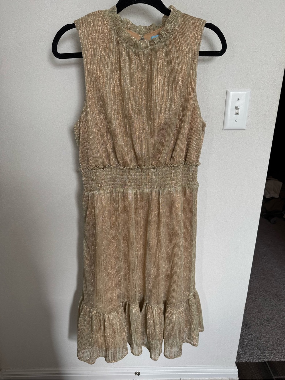 Draper James RSVP Metallic Gold Ruffle-Hem Midi Dress